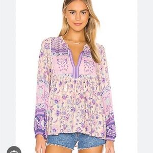 Spell Portabello Purple and Pink Floral Blouse S